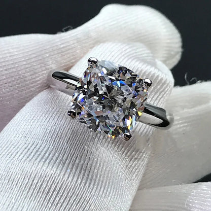 Anziw 925 Sterling Silver 3.0ct Cushion Cut Solitaire Engagement Ring Simulated Diamond Silver Wedding Rings Jewelry For Women