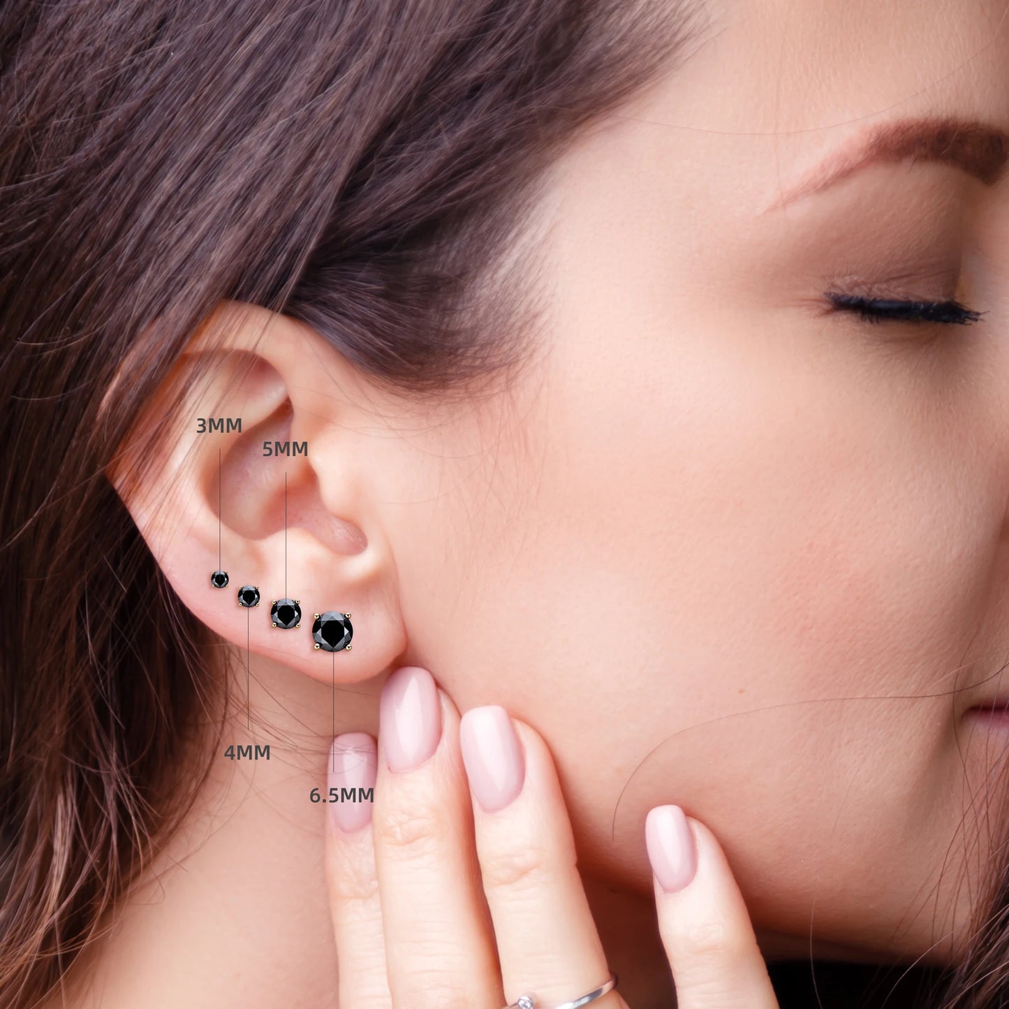 Anziw Sparkle Real Moissanite Black Stud Earrings Diamond 925 Silver Gold Ear Piercing Jewelry for Women Men Gifts 3mm/4mm/5mm