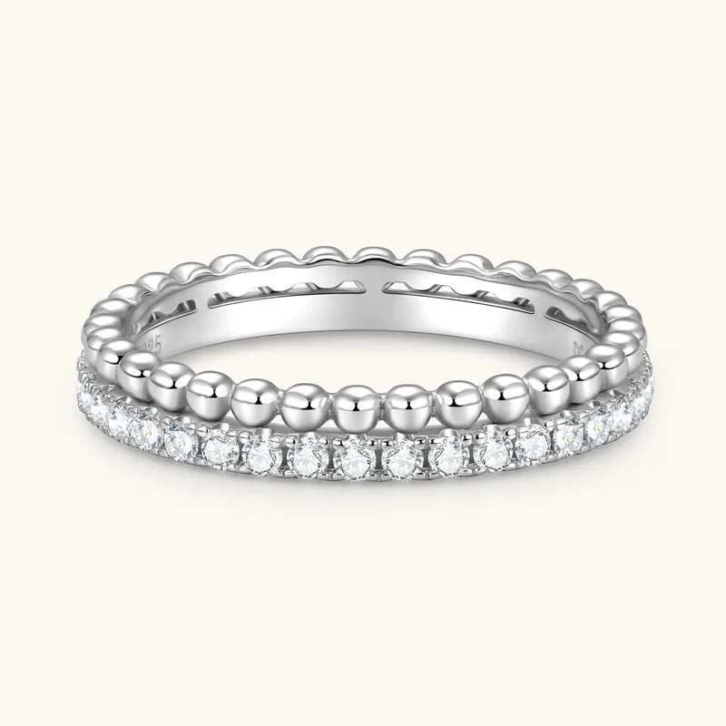 Anziw 1.5mm D Moissanite Half Eternity Ring 925 Sliver Double Hoops Rings Finger Bands for Women Trendy Jewelry Valentine's Gift