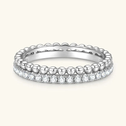 Anziw 1.5mm D Moissanite Half Eternity Ring 925 Sliver Double Hoops Rings Finger Bands for Women Trendy Jewelry Valentine's Gift
