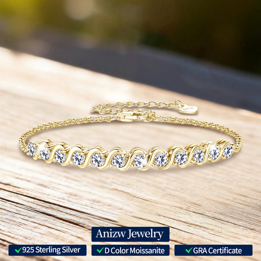 Anziw Real 3mm D Color Moissanite Infinity Bracelet for Women 925 Silver Adjustable Chain 2025 Trend Certified Fine Jewelry Gift
