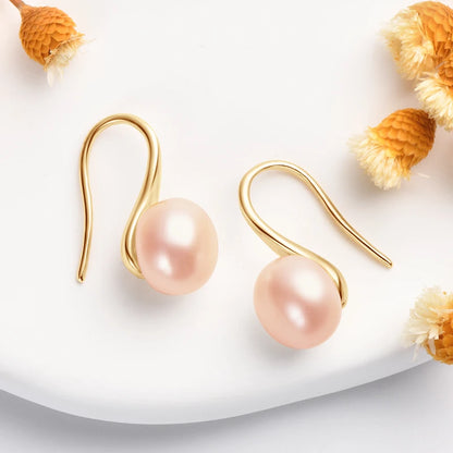 Anziw 8-8.5mm Natural Freshwater Pearl Drop Hook Earrings For Women Elegant Wedding Engagement Earrings 14K Gold Fille Jewelry