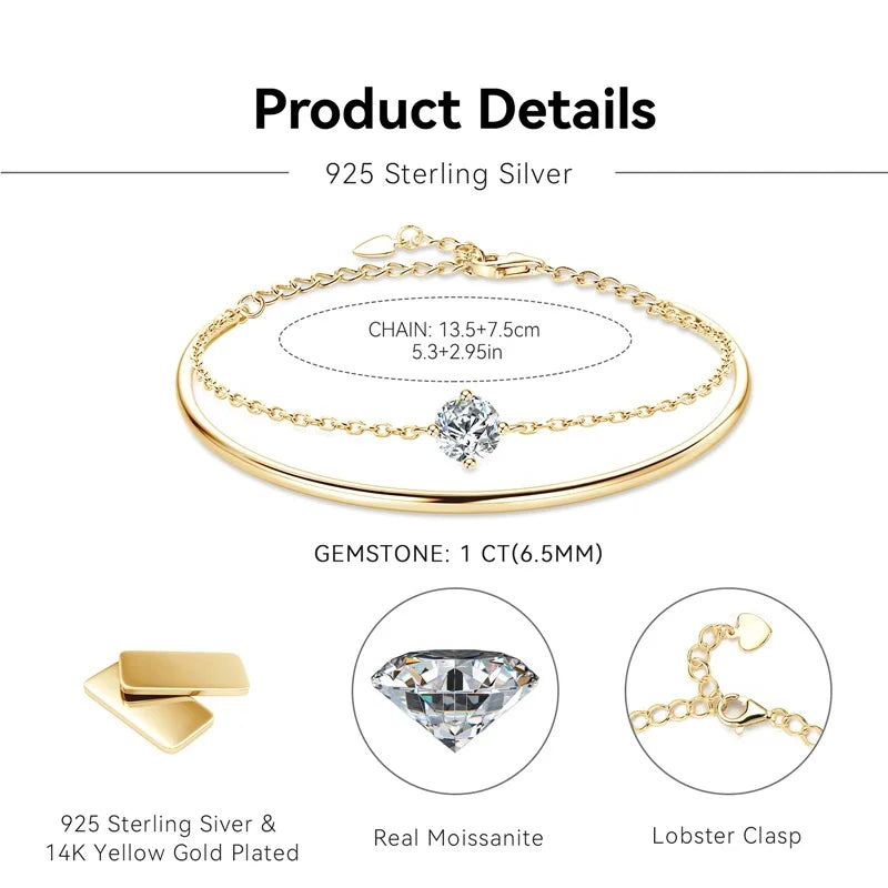 Anziw Double Layers 6.5mm D Color Moissanite Bracelet Bangle Cuff for Women 925 Silver Chain Bilayer Bracelets 2024 Jewelry Gift