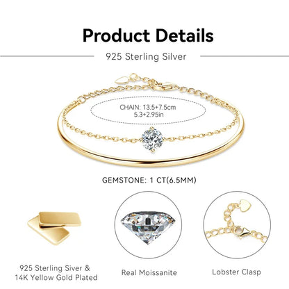 Anziw Double Layers 6.5mm D Color Moissanite Bracelet Bangle Cuff for Women 925 Silver Chain Bilayer Bracelets 2024 Jewelry Gift