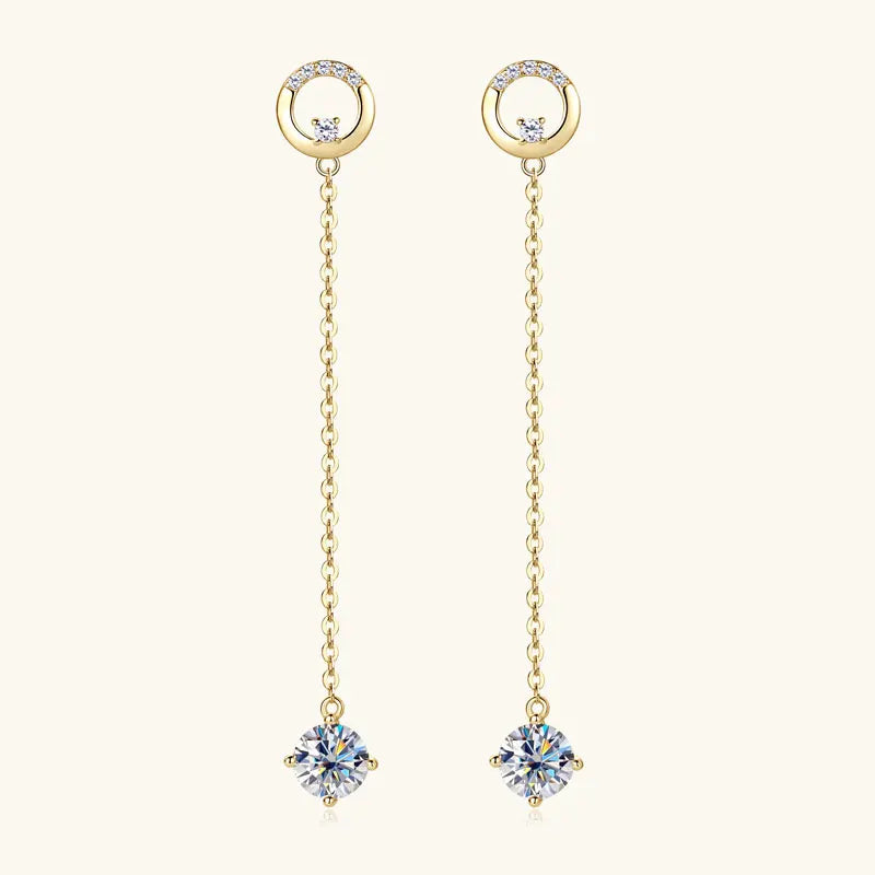 Anziw 6.5mm 1.0ct D Moissanite Drop Earrings for Women 925 Silver Circle Stud Long Chain Dangle Earrings Certified Jewelry Gifts