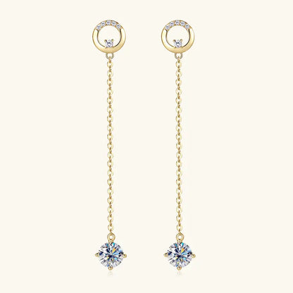Anziw 6.5mm 1.0ct D Moissanite Drop Earrings for Women 925 Silver Circle Stud Long Chain Dangle Earrings Certified Jewelry Gifts