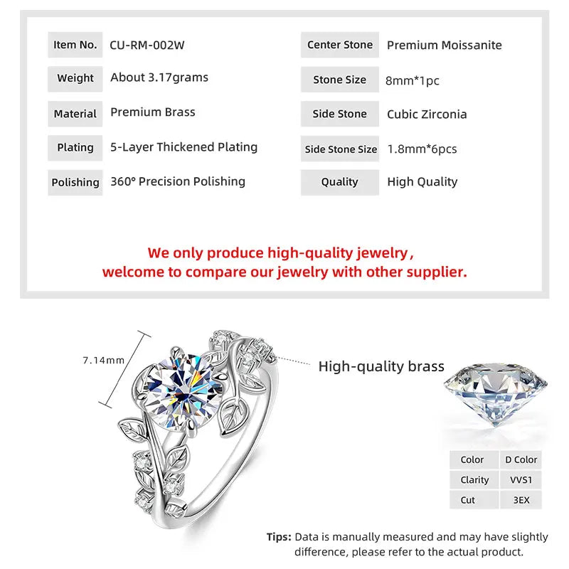 Anziw D VVS1 2CT Moissanite Diamond Wedding Ring Bands 14K Gold Filled for Women Engagement Ring Fine Jewelry Certified Gift gra