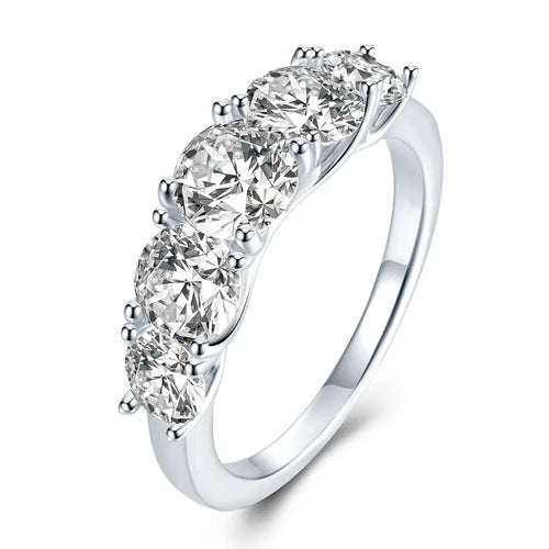 Anziw 3.60CTW All Moissanite Diamond Ring Sparking D Color 5 Stones Wedding Engagement Band For Women 925 Silver Promise Jewelry