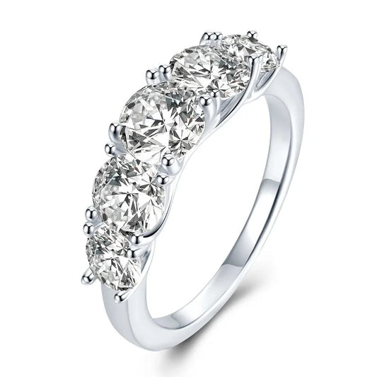Anziw 3.60CTW All Moissanite Diamond Ring Sparking D Color 5 Stones Wedding Engagement Band For Women 925 Silver Promise Jewelry