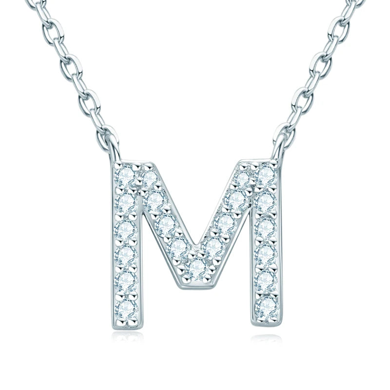 Anziw Initial Moissanite 26 Letter Pendant Necklace for Women Men Real Silver 925 Name Pendant Fine Jewelry Valentine's Day Gift