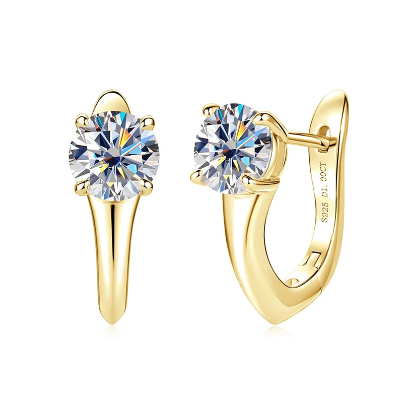 Anziw Certified D Color 1.0CT 6.5mm Moissanite Hoop Earrings 925 Silver Earring Lab Diamond Huggies for Women Fine Jewelry Gifts
