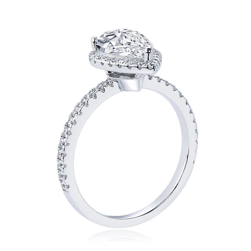 Anziw Original 925 Sterling Sliver Wedding Promise Ring 2.0 Carat Pear Cut Moissanite Ring Bands for Women Engagement Jewelry