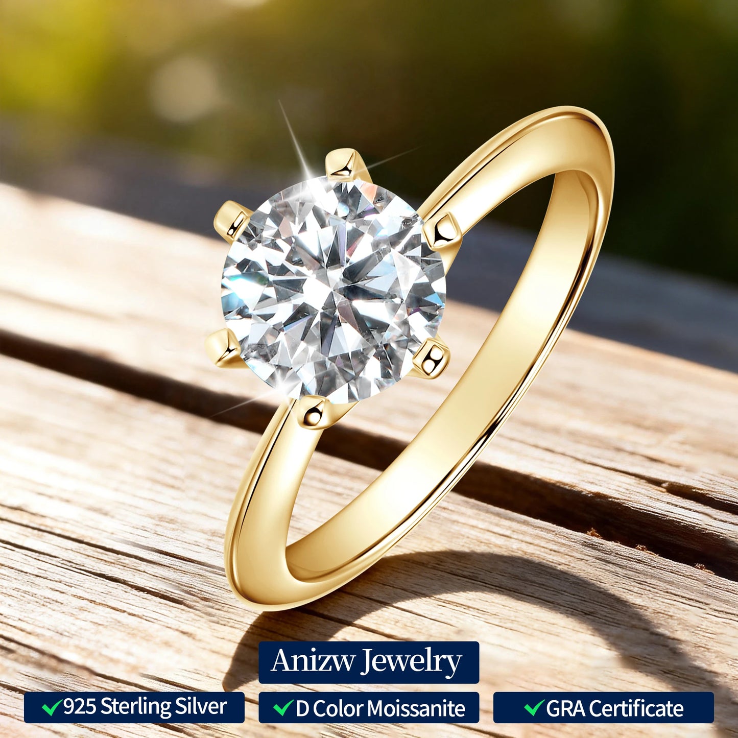 Anziw S925 0.5CT 1CT Moissanite Wedding Engagement Wedding Solitaire Ring for Women 925 Sterling Silver Classic Finger Jewelry
