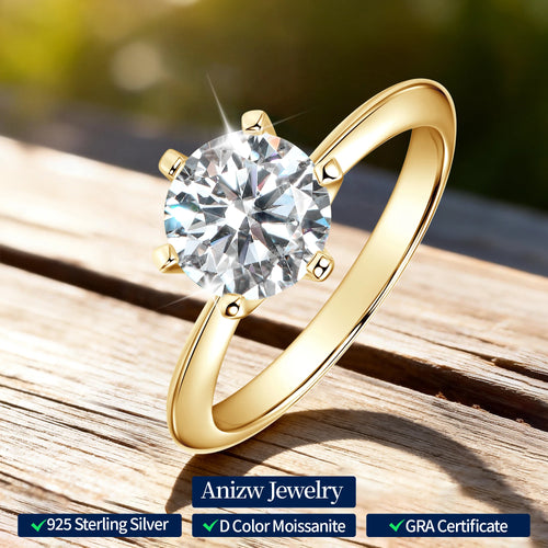 Anziw S925 0.5CT 1CT Moissanite Wedding Engagement Wedding Solitaire Ring for Women 925 Sterling Silver Classic Finger Jewelry