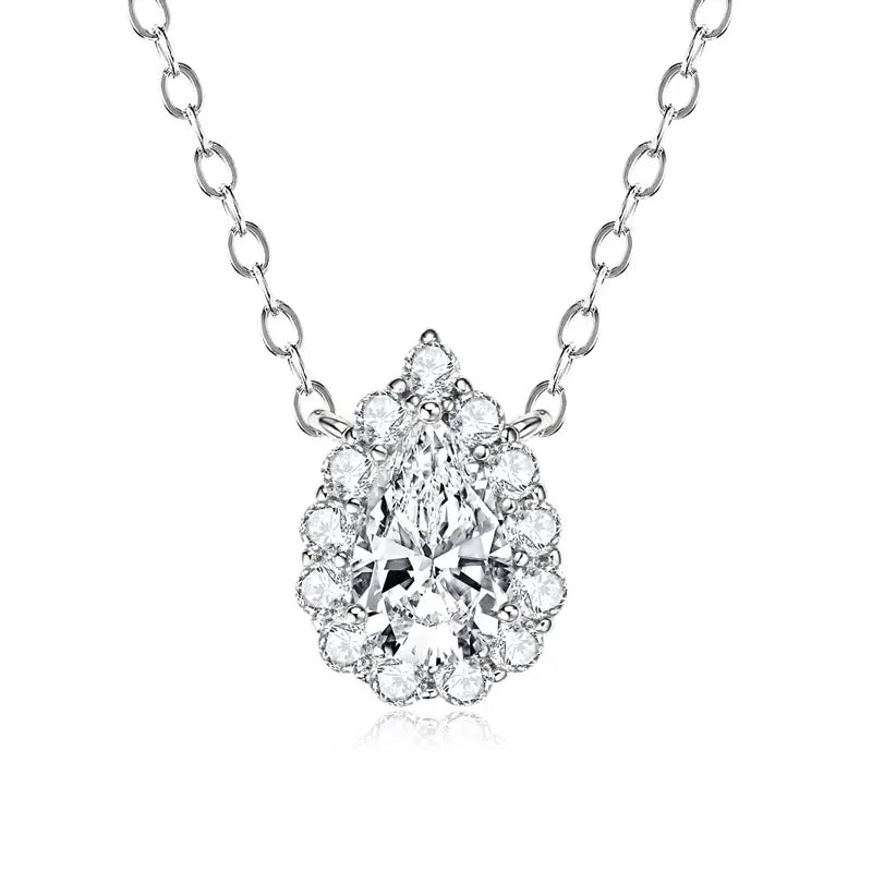 S925 Teardrop Necklace 1.0CT Pear Cut D Moissanite Pendant Necklaces for Women 925 Silver Adjustable Chain Certified Jewelry