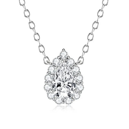 S925 Teardrop Necklace 1.0CT Pear Cut D Moissanite Pendant Necklaces for Women 925 Silver Adjustable Chain Certified Jewelry