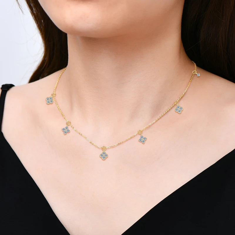 Anziw 3mm D Moissanite Jewelry Set Clover Flower Pendant Necklace Earrings Bracelet 3 in 1 Sets for Women 925 Silver Charm Gifts