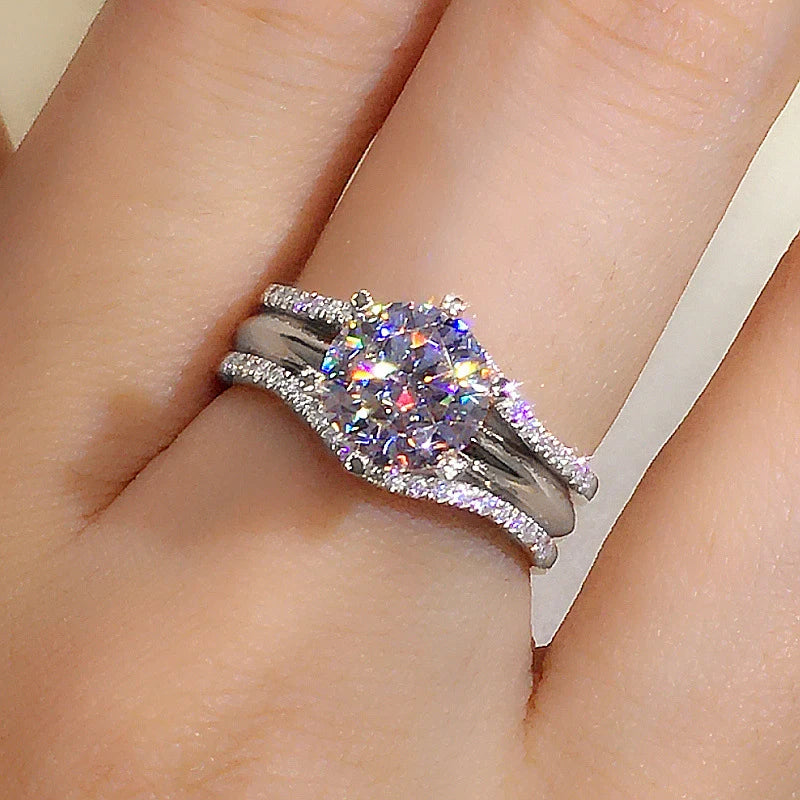 Anziw Gold Color 3.0CT Moissainte Wedding Rings Bridal Sets for Women Classic 2ct Designed Promise Band Engagement Jewelry Gifts