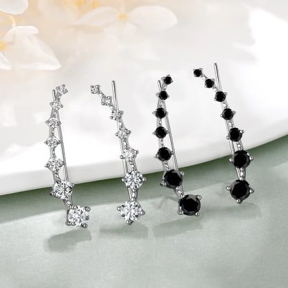Anziw 925 Silver Full Moissanite Earrings Climber 7 Star Crawler Stud Ear Cuff for Women Black White Moissanite Jewelry Gifts