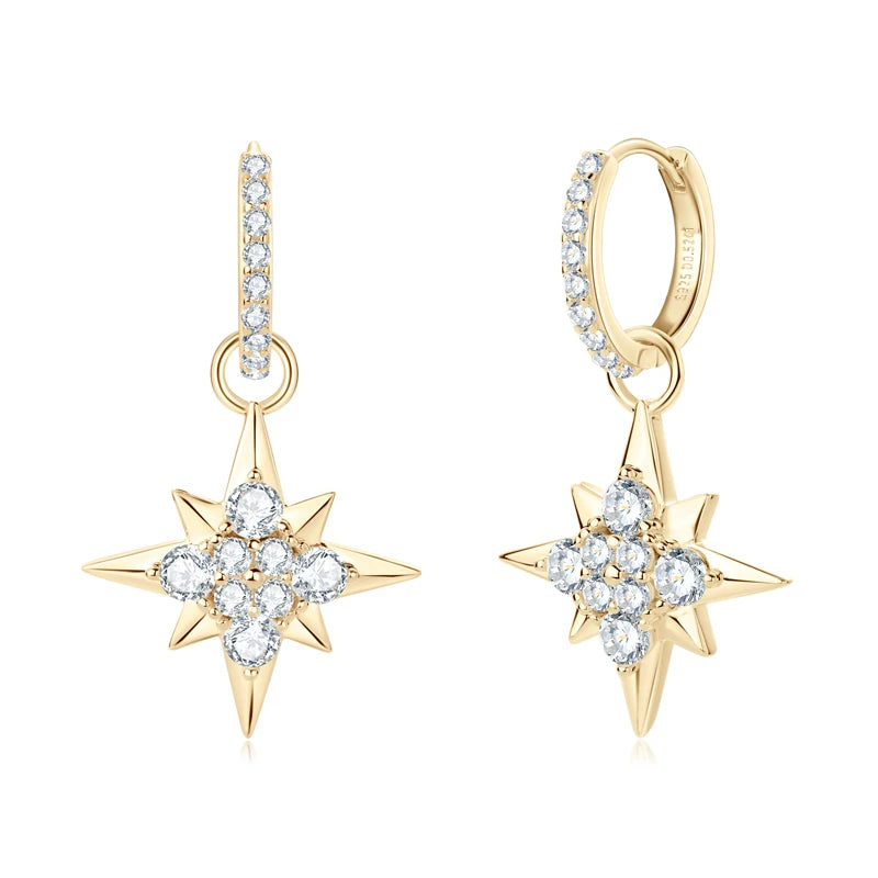 Anziw 100% 925 Silver Jewelry Charm Guide Star Drop Earrings Moissanite Piercing Hoop Earrings for Women with GRA Certificate