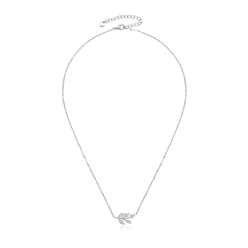 Anziw D0.90CT Marquise Cut Moissanite Leaf Pendant Necklace for Women Adjustable Chain 925 Sterling Silver Lab Diamond 40+5cm
