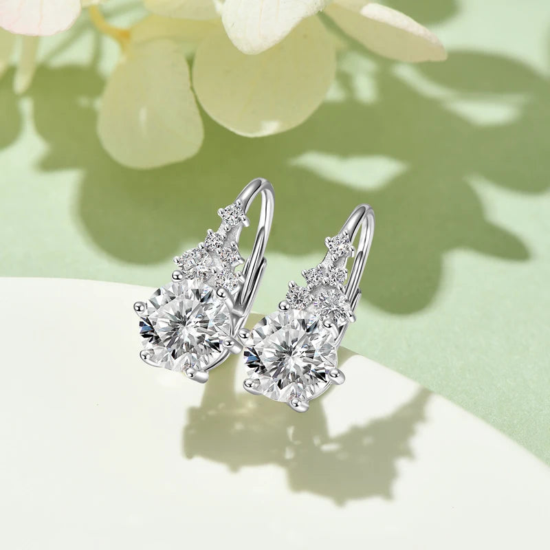 2025 New 2.23CTTW. Full D Moissanite Drop Hoop Earrings for Women 925 Silver Clip Earrings Wedding Fine Jewelry Gift 6.5mm 1.0CT