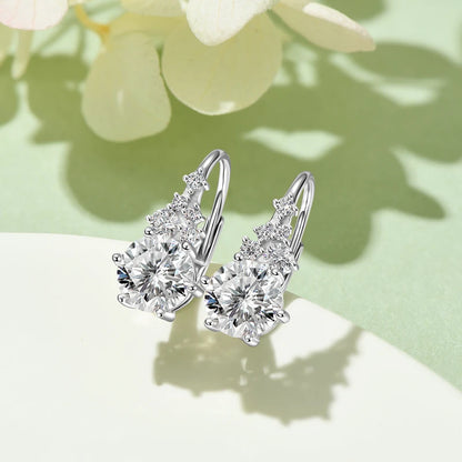 2025 New 2.23CTTW. Full D Moissanite Drop Hoop Earrings for Women 925 Silver Clip Earrings Wedding Fine Jewelry Gift 6.5mm 1.0CT