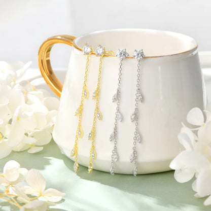 Anziw Leaf Dangle Long Drop Earrings Silver 925 for Women Real Moissanite Chandelier Earrings Wedding Jewelry Korean Accessories