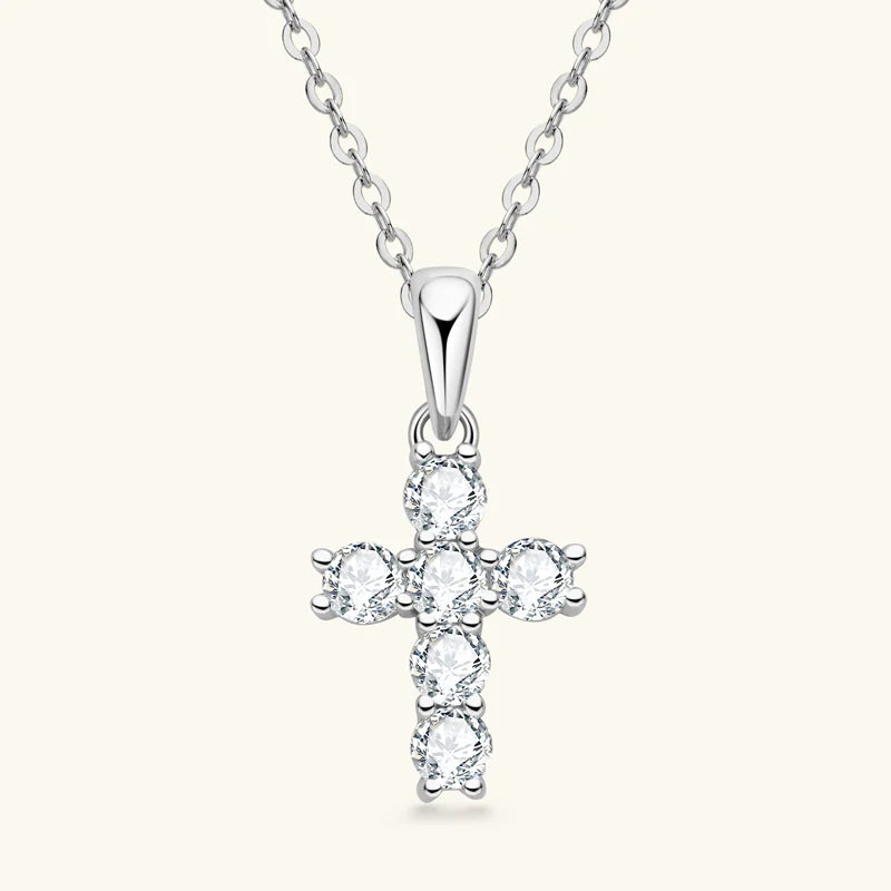 Anziw Classic Charm Cross Pendant Necklace 925 Sterling Silver Moissanite with Certificate  for Women Men Gifts Collar Jewelry