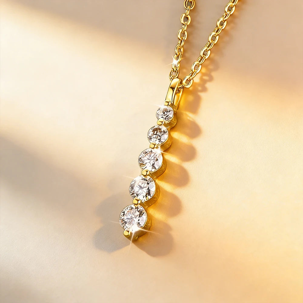 Anziw 0.92cttw D VVS1 Moissanite Pendant Necklace for Women 5-Stone Pendant 14K Gold Filled Collar 2026 Jewelry Valentine's Gift