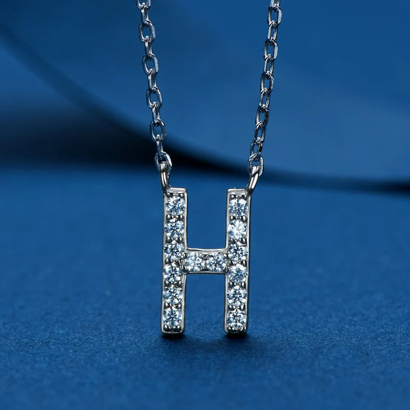 Anziw Initial Moissanite 26 Letter Pendant Necklace for Women Men Real Silver 925 Name Pendant Fine Jewelry Valentine's Day Gift
