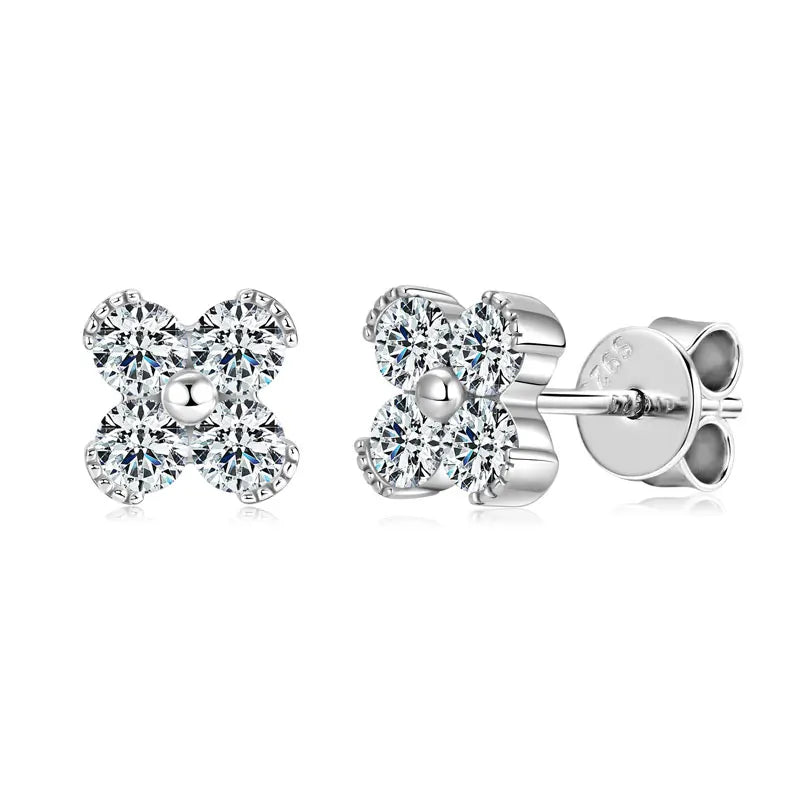 Trendy Clover Flower Stud Earrings 3mm D Moissanite Lab Diamond 100% Real 925 Silver Piercing Ear Jewelry for Women Gifts 2025