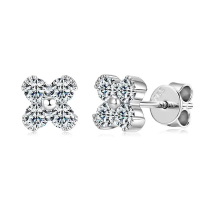 Trendy Clover Flower Stud Earrings 3mm D Moissanite Lab Diamond 100% Real 925 Silver Piercing Ear Jewelry for Women Gifts 2025
