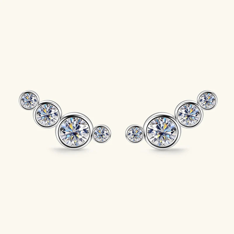 Anziw Earrings Climber with D0.43CT Bezel D Color Moissanite Piercing Studs 100% 925 Silver for Women Jewelry with Certificate