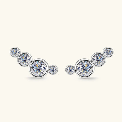 Anziw Earrings Climber with D0.43CT Bezel D Color Moissanite Piercing Studs 100% 925 Silver for Women Jewelry with Certificate