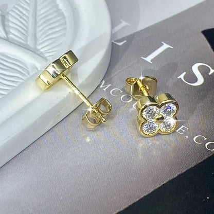 Anziw GRA Certified 3mm D Moissanite Diamond Stud Earrings for Women 14k Gold Filled Earrings Lucky Clover Flower Jewelry Gifts