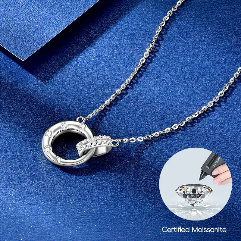 Anziw Mobius Moissanite Double-Ring Pendant Necklaces For Women Silver 925 Adjustable Chain Circle Necklace 2025 New Jewel Gift
