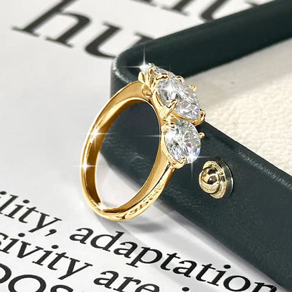 Anziw 8mm&6.5mm 4CTTW Round Moissanite Wedding Engagement Ring 14k Gold Filled Classic 3-Stones Promise Finger Jewelry for Women