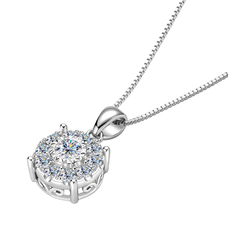Anziw 1CT Full Moissanite Pendant Necklace for Women 925 Silver Chain 6.5mm Lab Diamond Collar 2025 New Jewelry Gift Christmas's