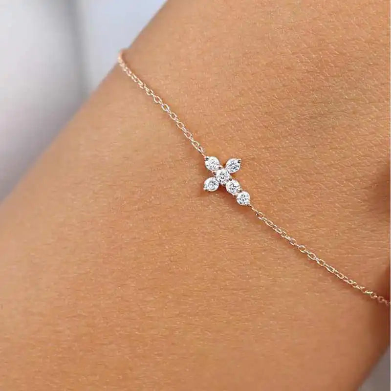Anziw 925 Sterling Silver Cross Bracelet Certified 2.5mm D Color Moissanite Bracelet for Women Men Jewelry Adjustable Chain Gift