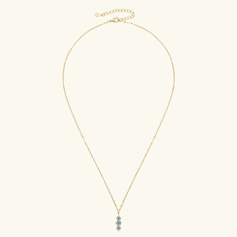 Anziw 1.1ctw. D Moissanite Pendant Necklace for Women 925 Silver Three-Stone Vertical Bar Pendants Adjustable Chain Jewelry Gift
