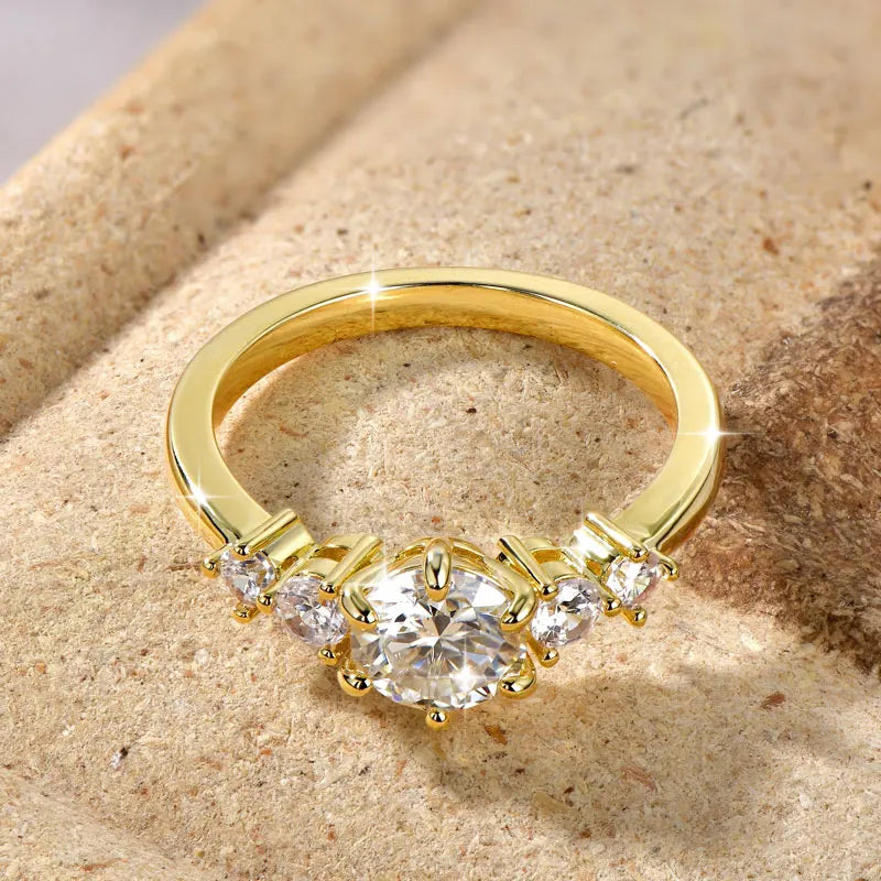 Anziw 1.0CT Moissanite Lab Diamond Engagement Ring 14k Gold Filled Four-Stone Wedding Trendy Band for Women Fine Jewerlry Gift