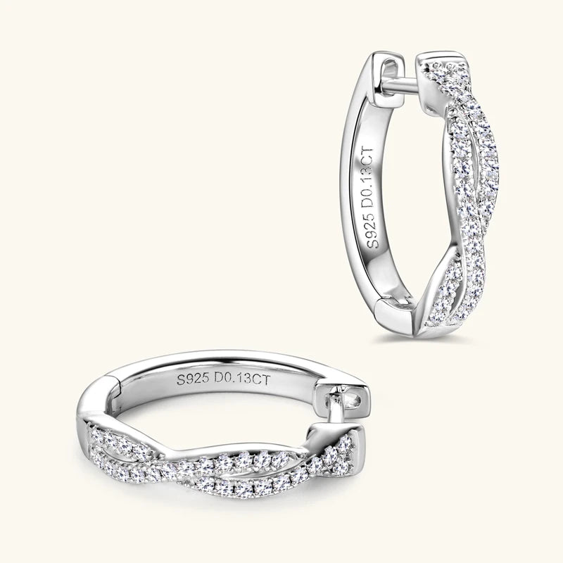 Anziw Infinity Eternity Earrings 925 Sterling Silver 1mm Moissanite Twisted Hoop Earrings for Women 2024 Jewelry New Trendy Gift