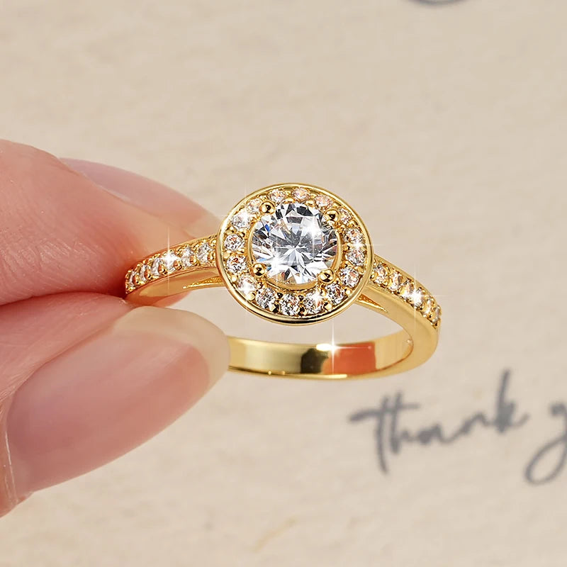 Anziw 0.5ct Classic AAAAA Cubic Zirconia 14k Gold Plated Finger Rings For Women Promise Wedding Ring Fine Jewelry Valentine Gift