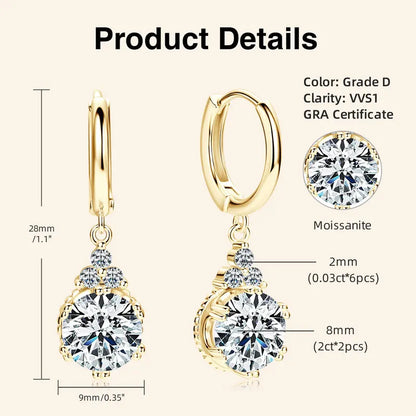 Anziw 2CT 1CT D Color Moissanite Dangle Drop Earrings for Women 925 Silver Elegant Wedding Engagement Earrings with Certificate