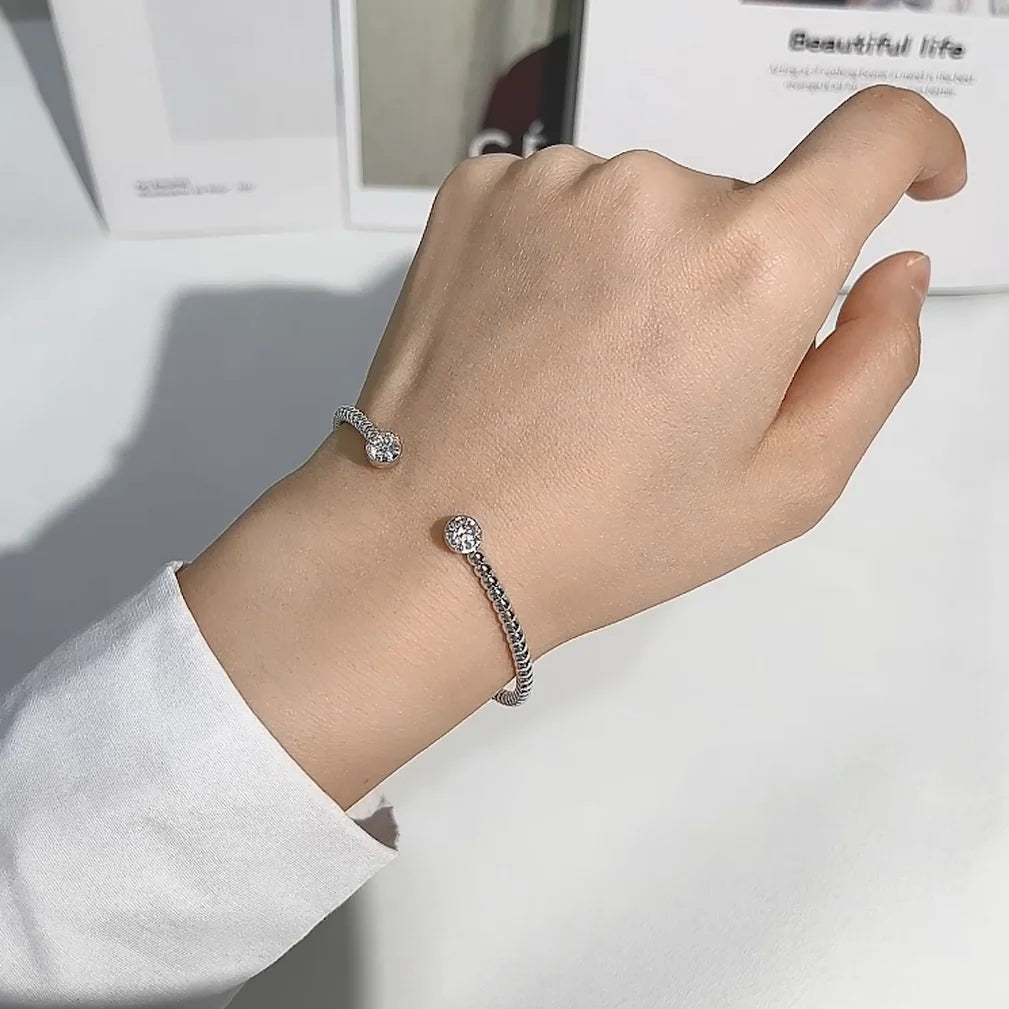 Anziw Solid 925 Sterling Silver Open Bangle Cuff 5mm 0.5ct D Color Round Cut Moissanite Bracelet & Certificate Women's Jewelry