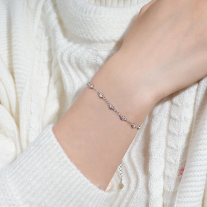 Anziw Fashion 925 Sterling Silver Bubble Bracelet 2.5mm D Color Bezel Moissanite Bracelets for Women Birthday Gift Fine Jewelry