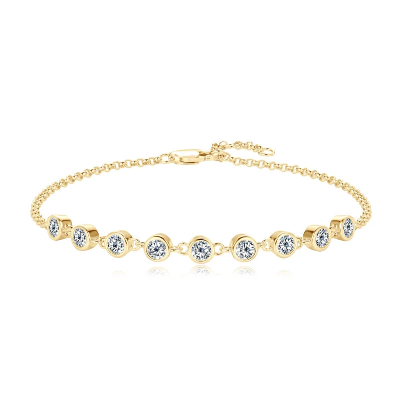 Anziw Fashion 925 Sterling Silver Bubble Bracelet 2.5mm D Color Bezel Moissanite Bracelets for Women Birthday Gift Fine Jewelry