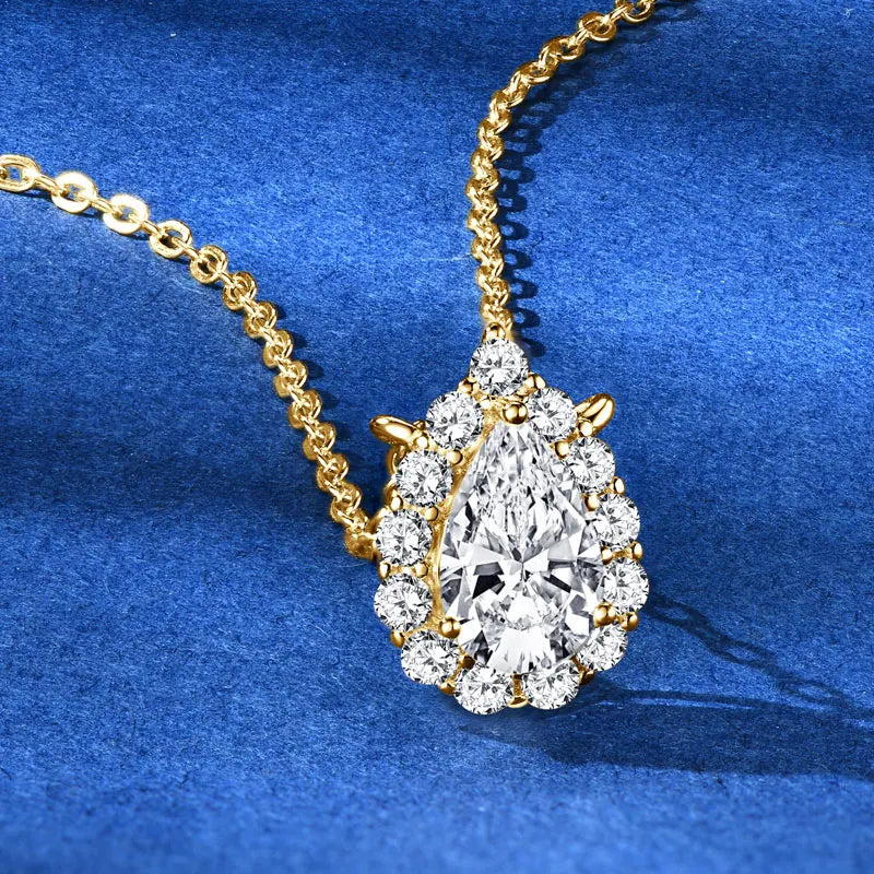 S925 Teardrop Necklace 1.0CT Pear Cut D Moissanite Pendant Necklaces for Women 925 Silver Adjustable Chain Certified Jewelry