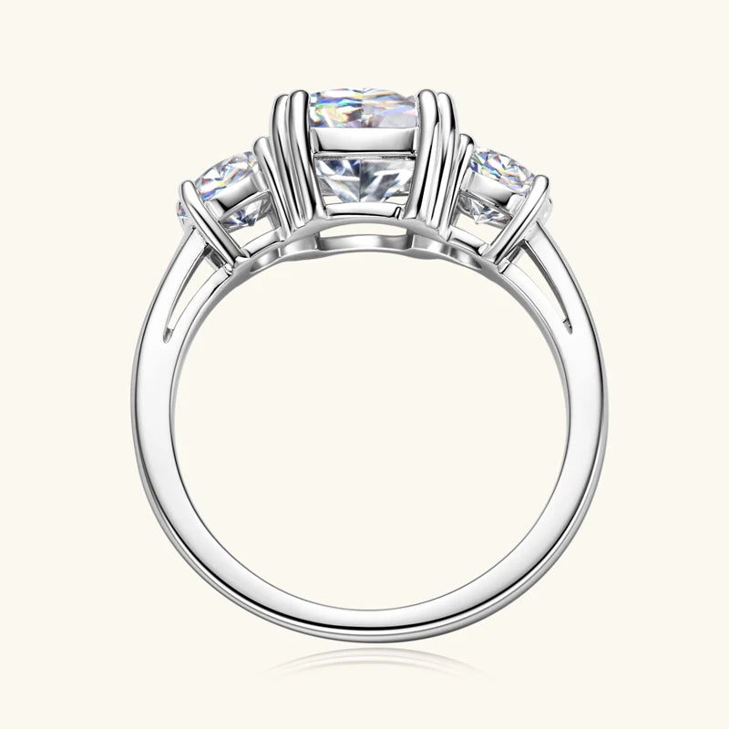 Anziw 3.5CTTW. Cushion & Round Moissanite Ring 925 Silver 3 Stone Engagement Wedding Promise Rings For Women Finger Jewelry D-E